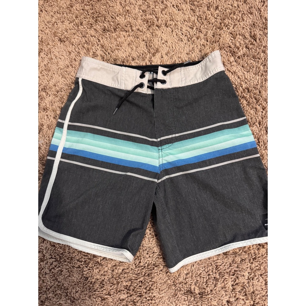 Rip Curl Boys Board Shorts Youth Size 10 Gray Blue Striped Swim Trunks